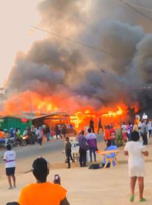 Kasoa: Fire tender catches fire while dousing fire at Ghana Flag