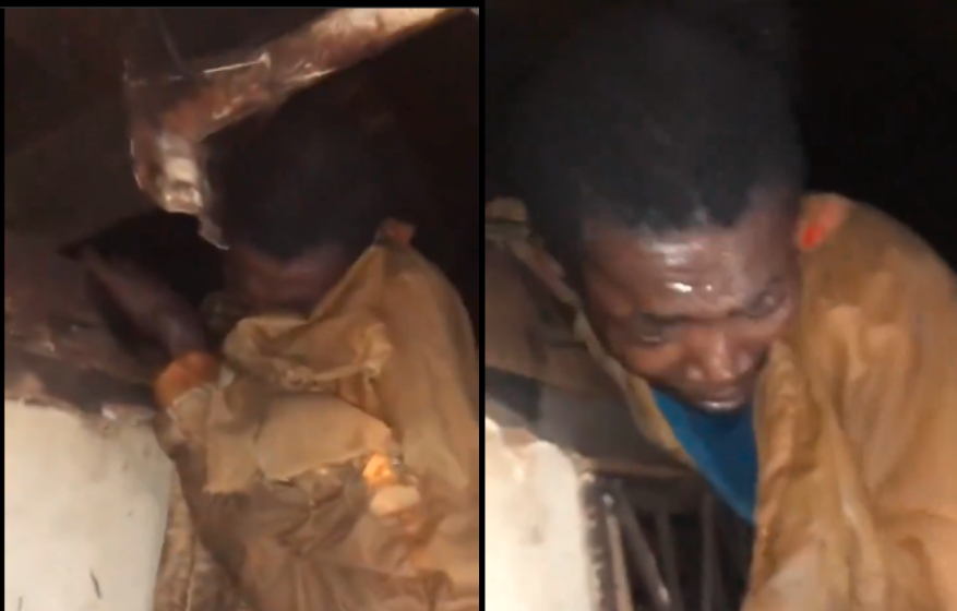 Watch how the hand of a suspected thief got stuck in the roof of a gold buyer's kitchen