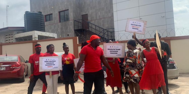 Congregants at Gethsemane Presbyterian Church protest against galamsey